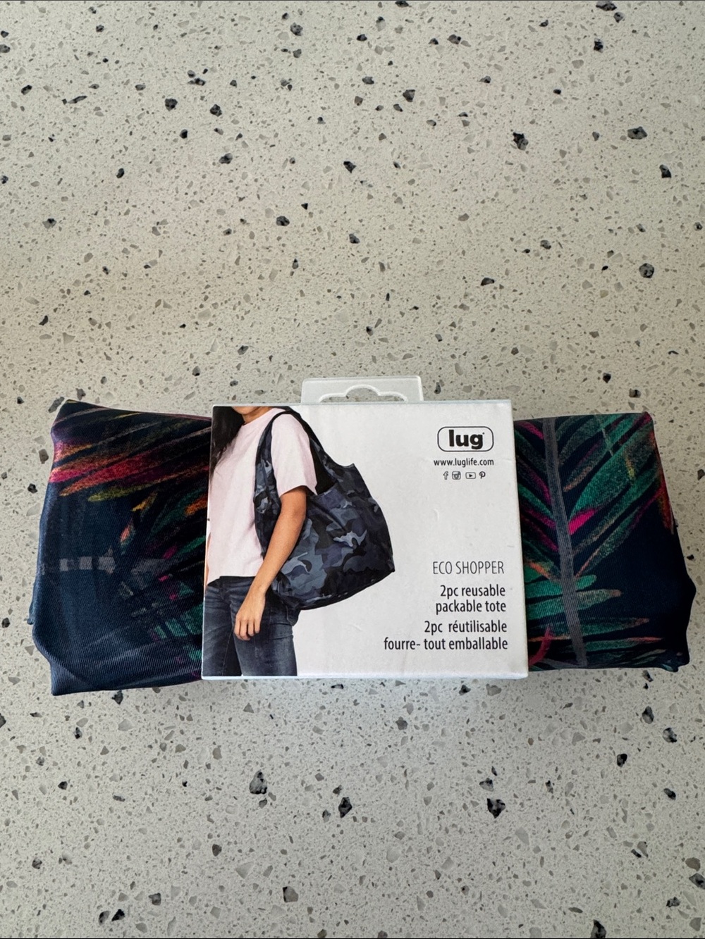 lug Eco Shopper 2pc Reusable Packable Tote Bags Tropical Floral Print NWT